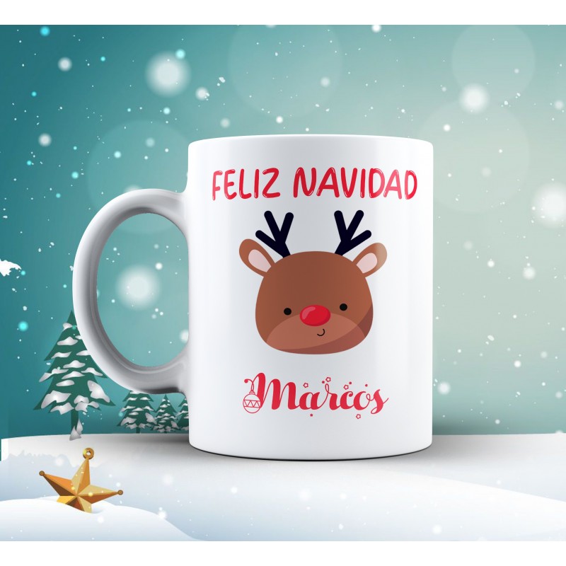 Taza de Navidad de ciervos, Regalo de navidad de nombre personalizado,  Regalo de navidad de renos para niños, Taza de reno de feliz navidad,  Vacaciones de Navidad para niños -  México